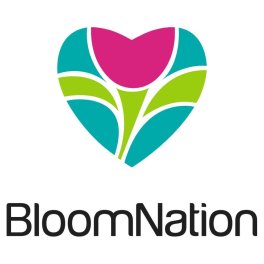 BloomNation logo with a stylized heart-shaped flower icon and text