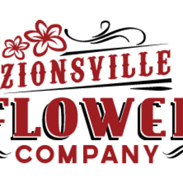 Zionsville Flower Company logo with red text and floral icons