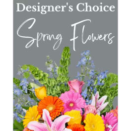 Colorful spring bouquet with gerbera daisies, roses, and lilies