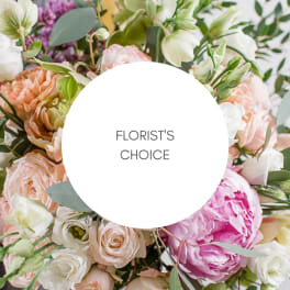 Florist's choice bouquet with pink, peach, and white flowers