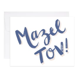 Blue "Mazel Tov!" greeting card with envelope