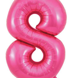 Pink number 8 foil balloon on a white background