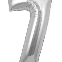 Silver number 7 foil balloon on a white background