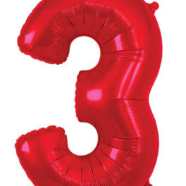 Red foil balloon shaped like the number 3