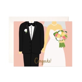 Wedding congratulations card with a bride and groom illustration