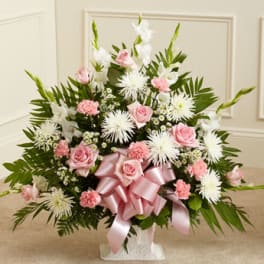 Tribute Pink & White Floor Basket Arrangement
