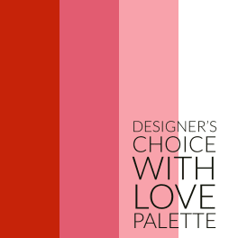 Color palette graphic with red, pink, and pale pink vertical bands and text