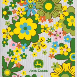 John Deere floral pattern with colorful retro-style flowers and logo