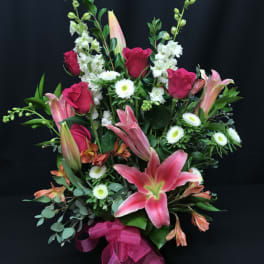Hot Rose bouquet with Oriental lily