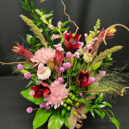 Autumn mix Lily vase with Kiwi Branches 2