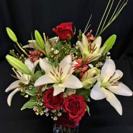 Winter Medium Mixed Bouquet Lilies and Roses