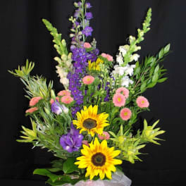 Spring sunflower leucadendron bouquet