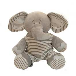 Plush elephant toy with striped ears and body