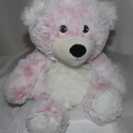 Pink and white teddy bear plush toy
