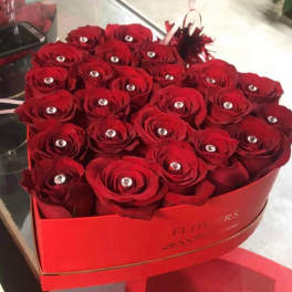 Roses In Heart Shaped Red / Black Boxes.