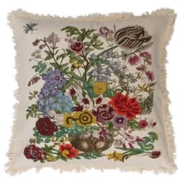 Embroidered floral pillow with fringe trim