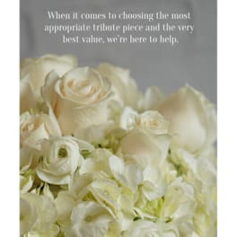 Cream rose and hydrangea bouquet with designer's choice text