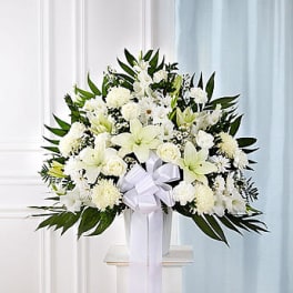 Heartfelt Sympathies White Standing Basket