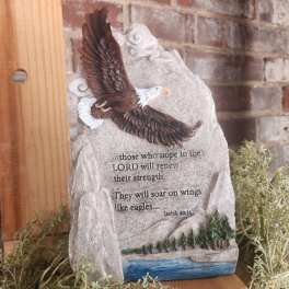 Decorative stone plaque with an eagle and Bible verse