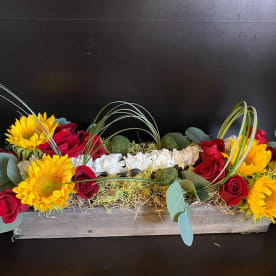 New Rustic Autumn Red Roses And Sunflower Large Box By 6 Star Florist And Gifts Corina