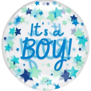 Round balloon with blue stars and the words "It's a Boy!"