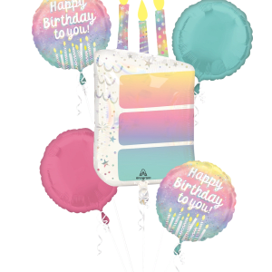 Birthday balloon bouquet with candle and pastel round balloons