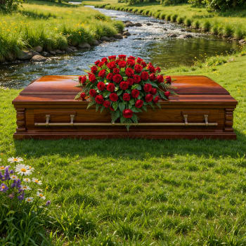 K640 Crimson Embrace Red Rose Casket Spray