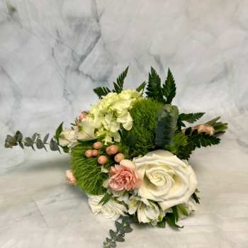White, Peach and Green Prom Bouquet