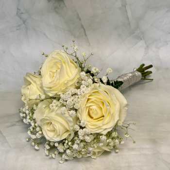 All White Rose Hand Held Bouquet for Prom