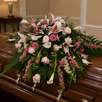 K632 Pink & White Mixed Casket Spray