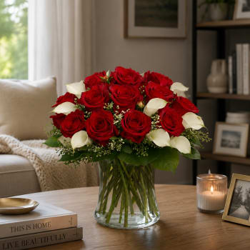K217 Dozen Red Roses with Calla Lilies