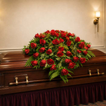 K640 Crimson Embrace Red Rose Casket Spray