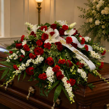 K635 Passionate Remembrances Red & White Mixed Casket Spray
