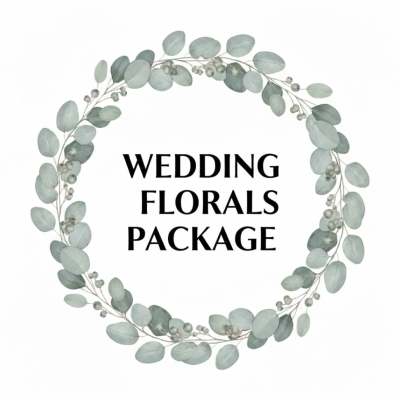 Eucalyptus wreath graphic around the words Wedding Florals Package
