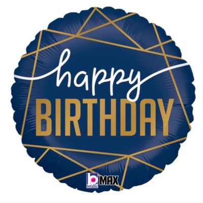 18" Navy & Gold Birthday Mylar