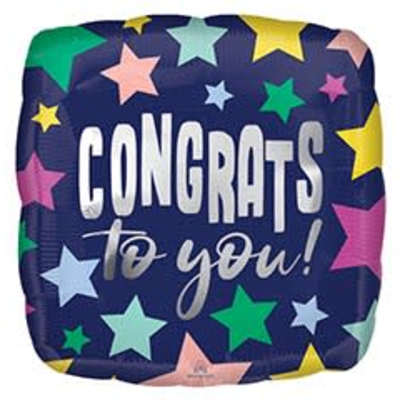 17" Congrats to You! Colorful Stars Mylar