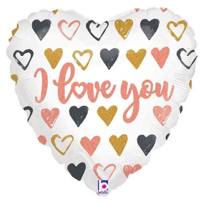 18" Rose Gold Hearts I Love You Mylar