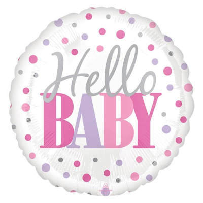18" Pink Dotted Hello Baby Mylar