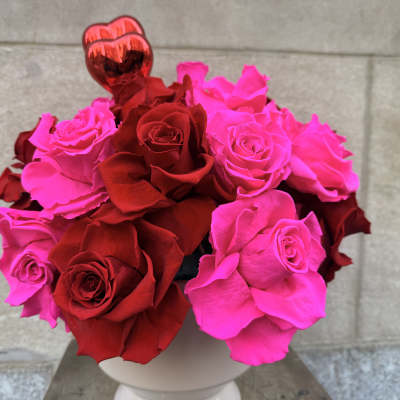 Stunning preserved Red & Hot Pink mixed roses!