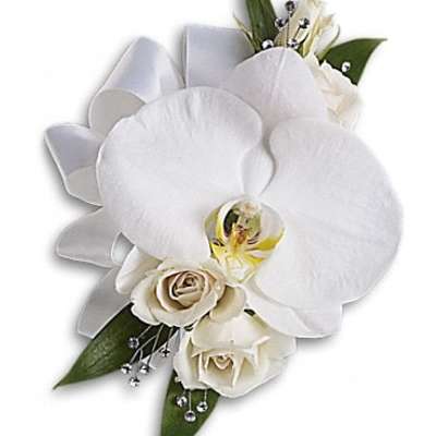 White Orchid and Rose Corsage