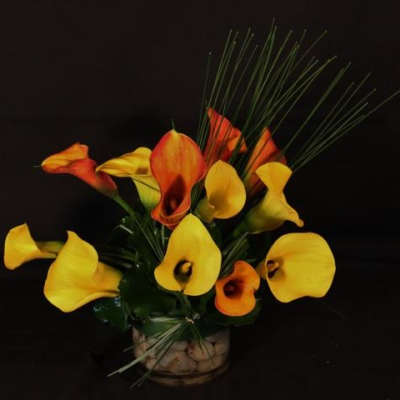Calla Lilies in Glass Container