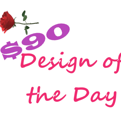 Graphic with the text $90 Design of the Day and a single red rose