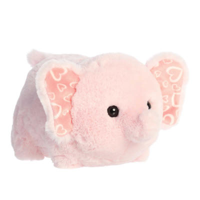 Pink plush elephant with heart-patterned ears