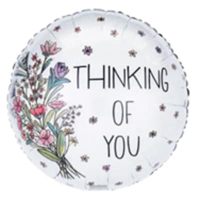 Round balloon with flowers and the words "Thinking of You"