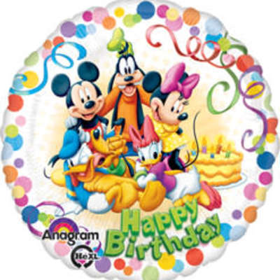 Mickey and friends birthday balloon with colorful polka dots