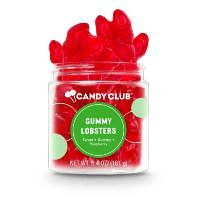 Jar of red gummy lobsters candy