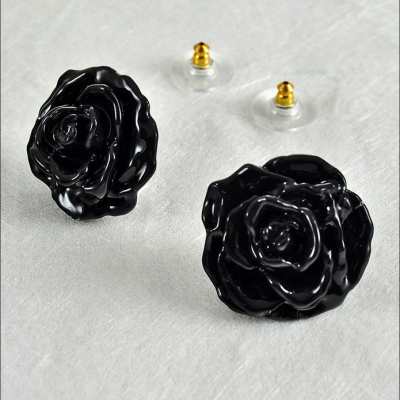 Preserved Black Rose Earrings