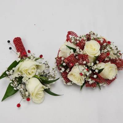 Scarlett Gems Boutonniere and Wristlet Set