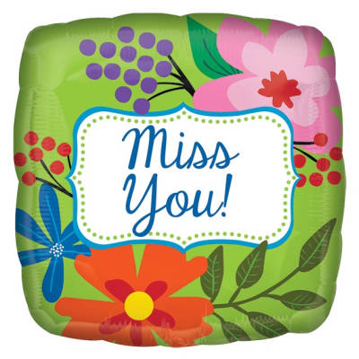18" Green Floral Miss You Mylar