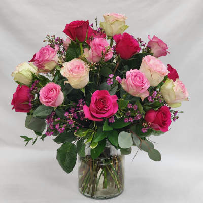 Medium Stem Two Dozen Mixed Pink Roses